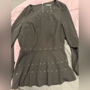 DKNY Black Long Sleeve Top with Eyelet Details